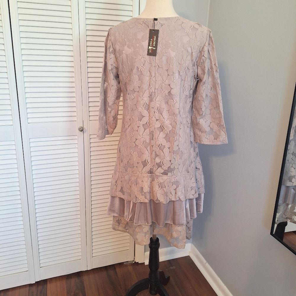 Adorn Elegant Gray Lace Layered Dress LG NWT *W - Picture 2 of 6